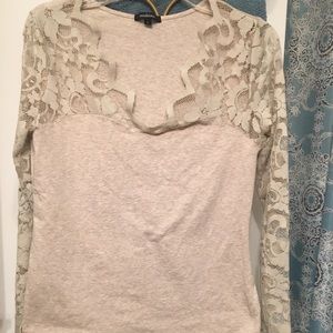 Oatmeal/Mushroom color long sleeve blouse with lace  Size L
